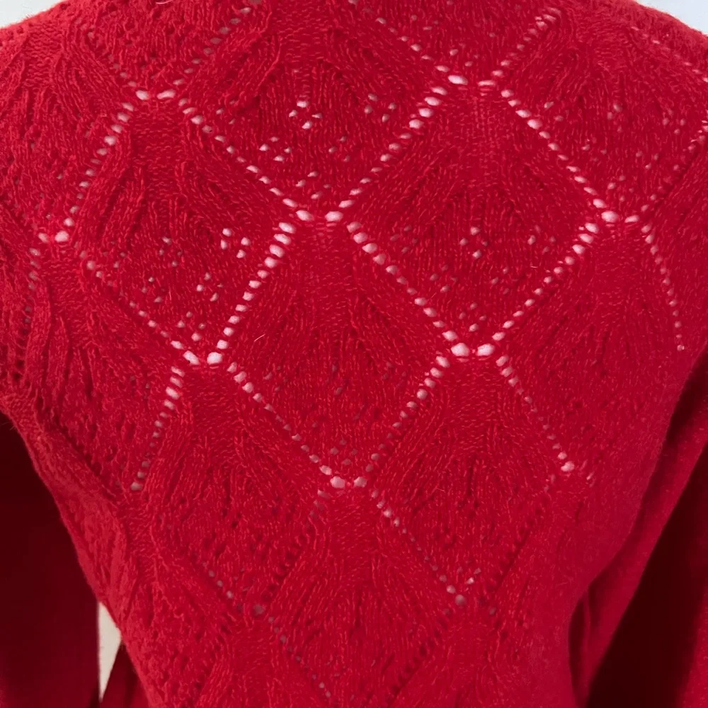 EUC Anthropologie Sleeping on Snow Red Flower Cardigan Medium - Picture 8 of 11